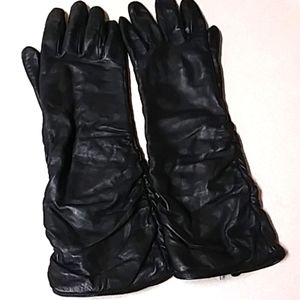 Women's Black Leather Elbow Gloves Sz 8